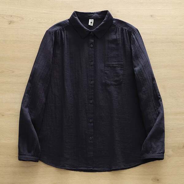 Venda direta do fabricante Camisa feminina de algodão puro de duas camadas Camisa feminina de algodão integral de primavera outono