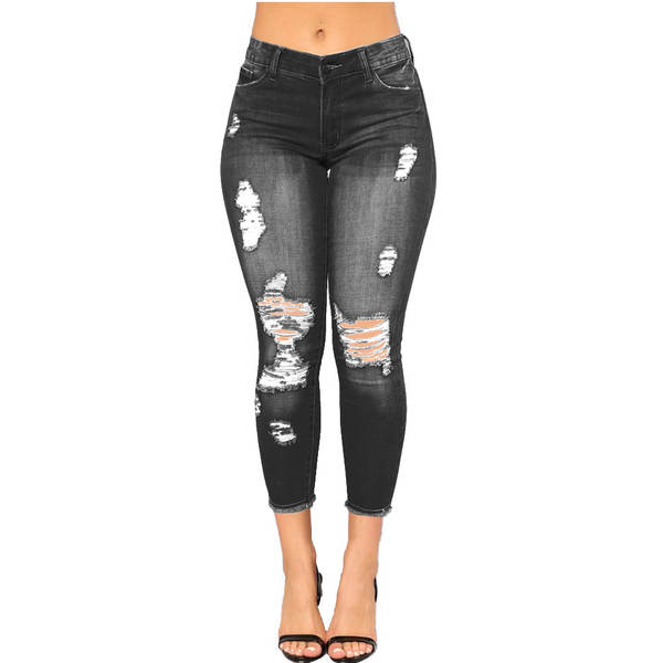 Verão Amazon dinheiro atacado de alta pontuação nove buracos buracos roupas femininas pernas apertadas pênalti jeans de moda