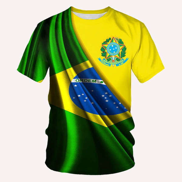 T-Shirt masculino brasileiro 3D T-Shirt O T-Shirt esportivo da equipe de futebol de rua masculino DIY base ajustável para a ordem de massa
