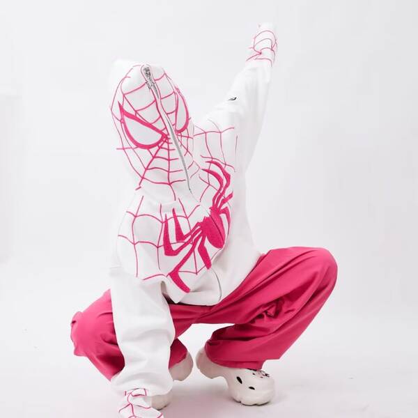 2024 Transfronteiriço Europa e América Peso pesado camisa de algodão masculino e feminino casal Homem-Aranha Vestido de guarda-roupa de tamanho superior casaco