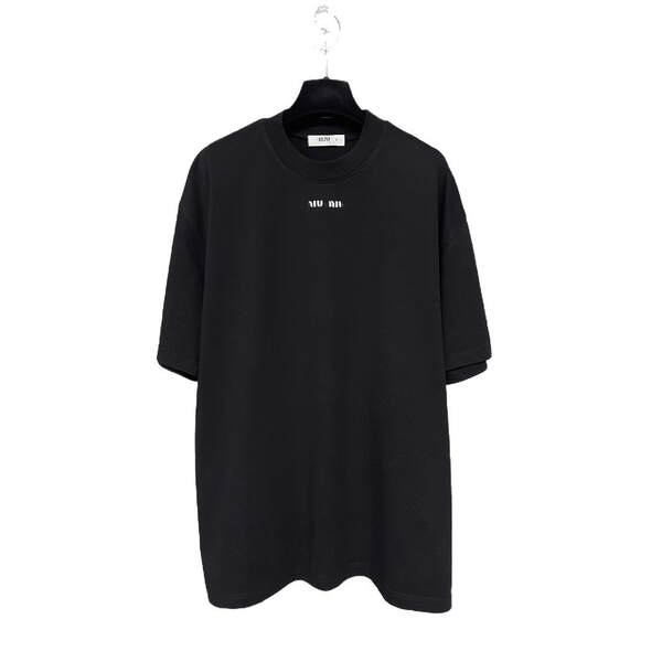 Transfronteiriço Alta Versão MIU Muji Novo Logo Clássico Pequeno T-Shirt Corda Redonda Para Homens e Mulheres