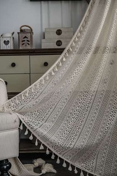 Cortina de Croche em Tom Creme