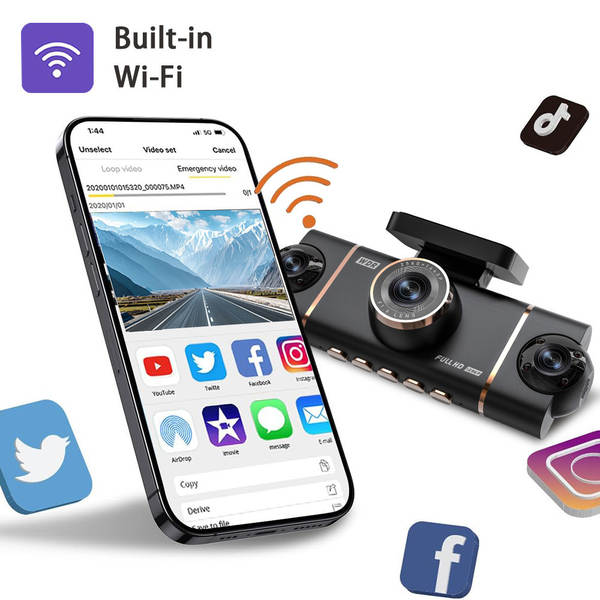 Quatro lentes de alta definição com suporte WIFI para estacionamento de telefone celular conectado monitoramento de luz infravermelha de 3 polegadas de alta definição