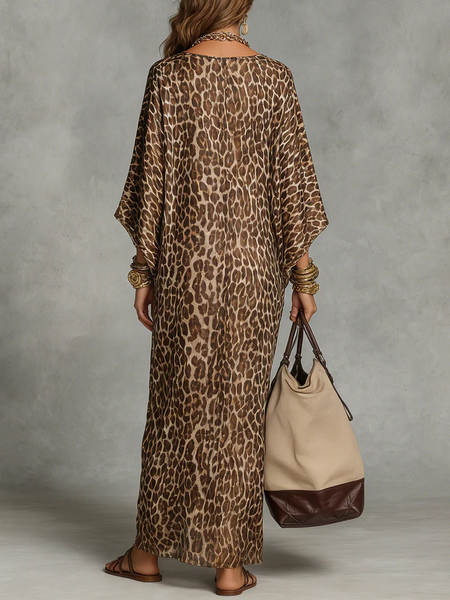 2026 ebay venda quente da Europa e EUA transfronteiriço comércio estrangeiro independente estação de leopardos V recebeu a cintura grande tamanho roupa longa vestido de mulher