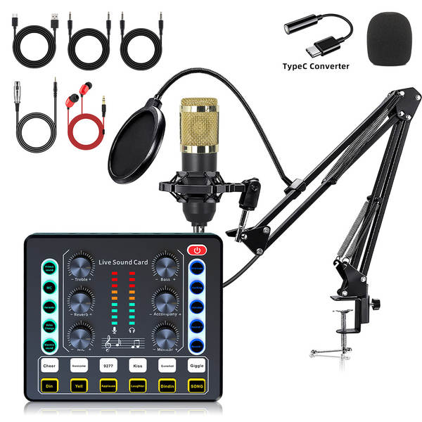 Cartão de som inglês F998 microfone V8S transfronteiriço placa de gravação de computador de transmissão ao vivo equipamento de podcast completo