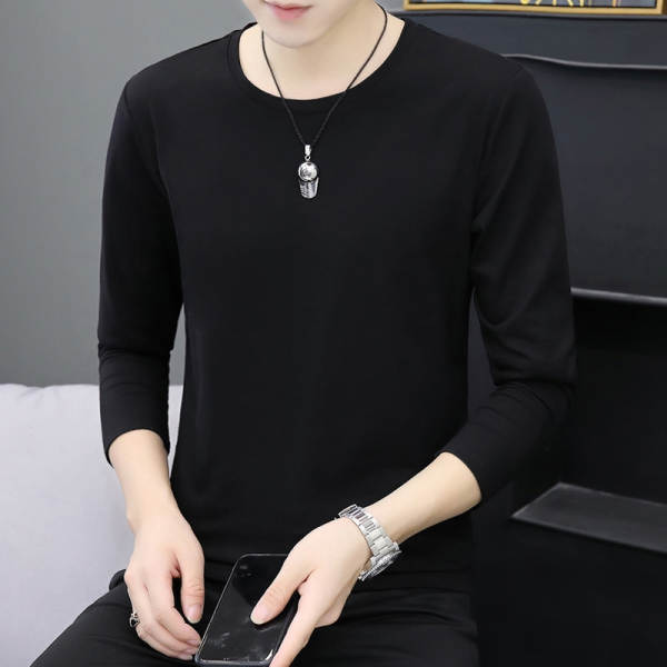 T-shirts masculinos com mangas longas de cor pura com camisa interior masculina de outono de resiliência masculina de luxo