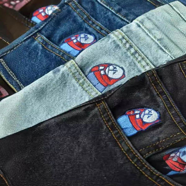 Cross-border e-commerce caricatura de rua estampado jeans azul retro calças meninos meninos grandes meninos jeans Y2K hip hop