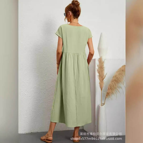Vestido curto de manga com bolsos