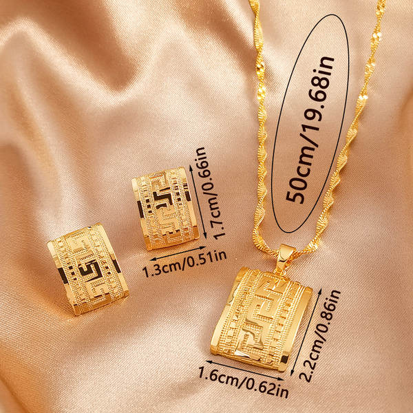 2 peças de estilo do Oriente Médio encantador geométrico 24K revestimento de ouro Dubai colar menina orelhas joias festa presente