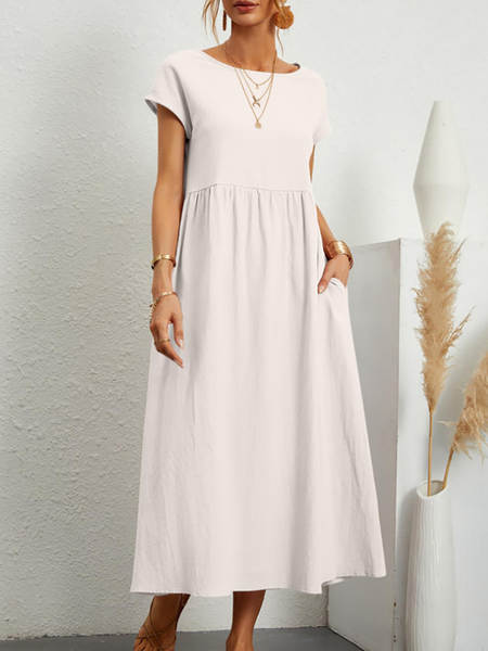 Vestido curto de manga com bolsos