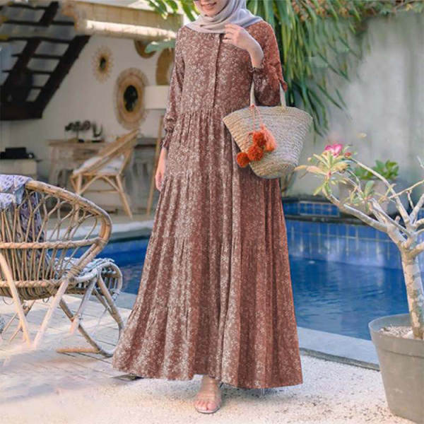2026 Pequeno pedaço de flor da Boêmia de primavera de moda feminina vestido de corda redonda vestido de corda grande