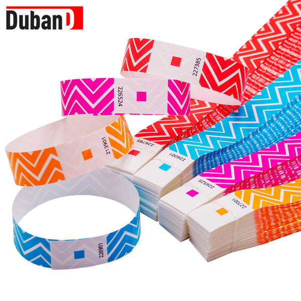 Fluorescente colorido de uma só vez resistente à água tiras de pulseira com bilhetes de parque de diversões nocturno entrada volume novo design