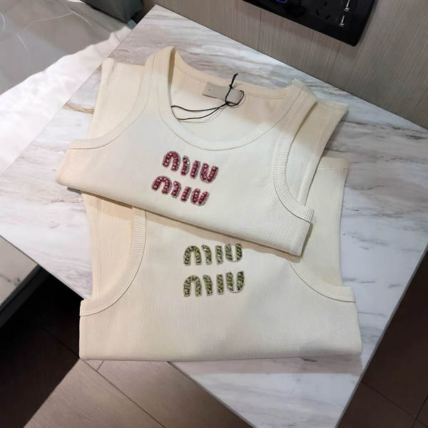 25SS novo MIU gravidade de diamante letras super bonito olhar para a agulha de agulha com um bracelete sem mangas para o corpo magro