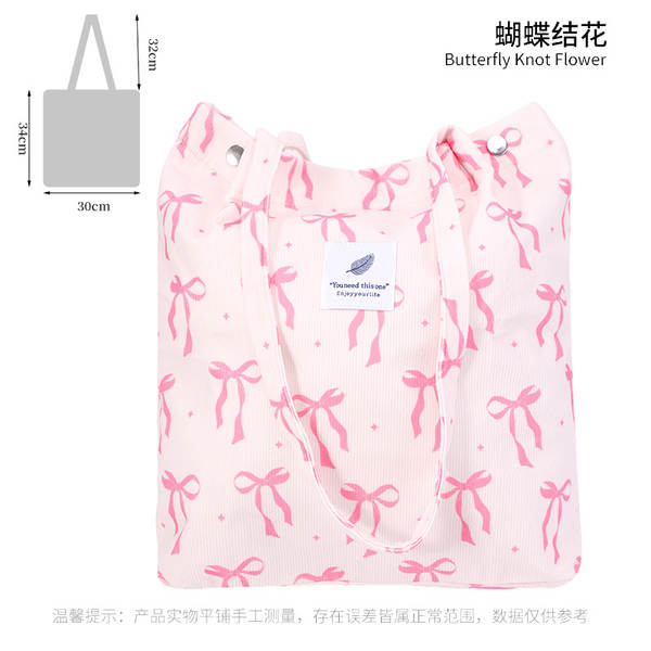 ins风简约灯芯绒帆布包双肩带帆布袋旅行外出收纳包女包单肩包