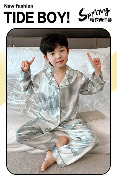 Roupa de cama para meninos Primavera-Verão 2026 Nova roupa de ar condicionado para meninos com mangas compridas em casa
