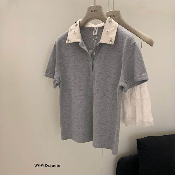 WGWE Faculdade de High-Science MIU Faculdade de moda de mangas de mão POLO Lider de mangas curtas T-Shirt W5856