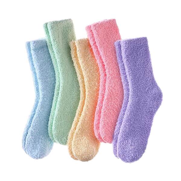 Sapatilhas transfronteiriças puras de casaco de coral com meias-cabeças de outono e inverno para aquecimento doméstico Sapatilhas de chão femininas com toalhas espessas Sapatilhas