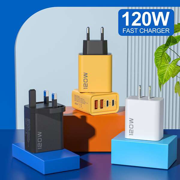 120W Duplo PD + Duplo Carregador USB 5V2A12W para Apple Huawei Smartphone Duplo Tipo Cabeça de Carregador