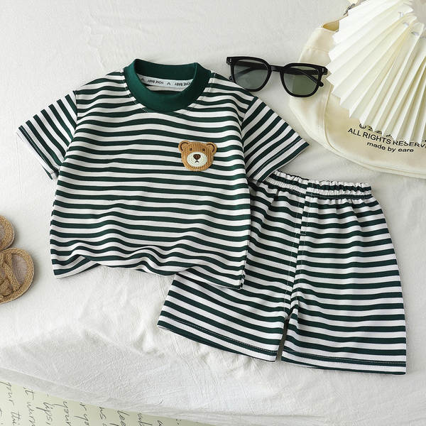 Conjunto short manga curta infantil listrado