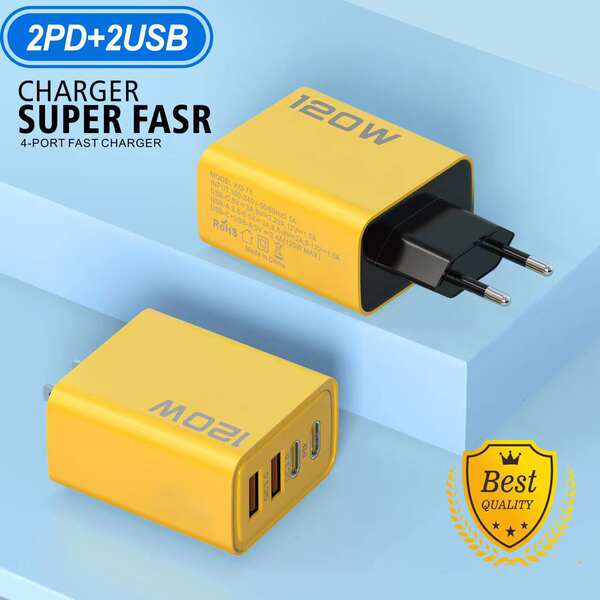 120W Dual PD + Dual USB Carregador para Apple 15 Huawei celular Dual-Typec Smart Carregador Rápido