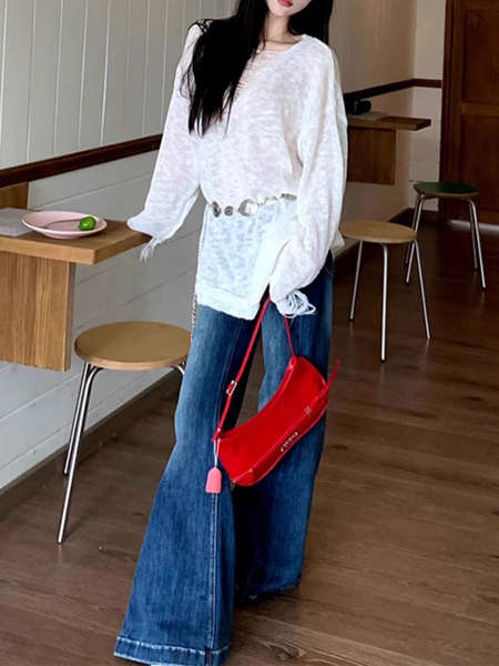 Roupa azul feminina do outono y2k do milênio americano de baixa cintura