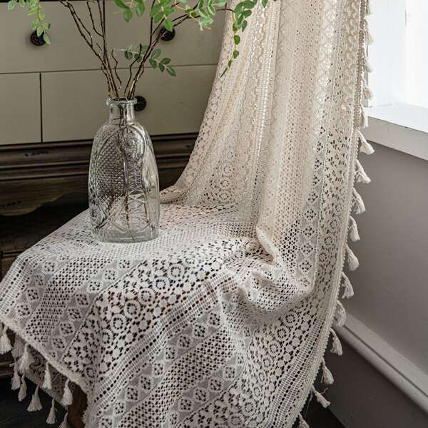 Cortina de Croche em Tom Creme