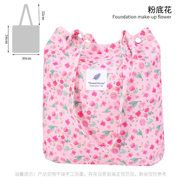 ins风简约灯芯绒帆布包双肩带帆布袋旅行外出收纳包女包单肩包