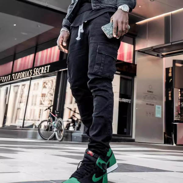 2022 Euro-americano transfronteiriço novo jeans masculino bolso lateral pequeno pé apertado jeans