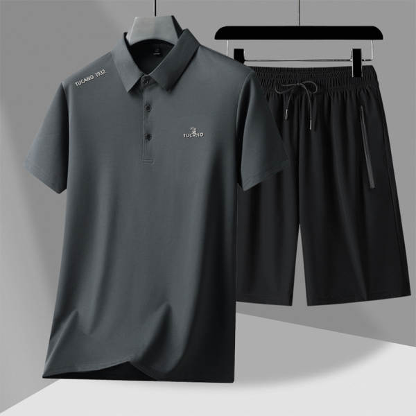 Dia dos Pais Papai vestido de gelo de verão pulseira POLO calças curtas dois conjuntos de homens mais velhos