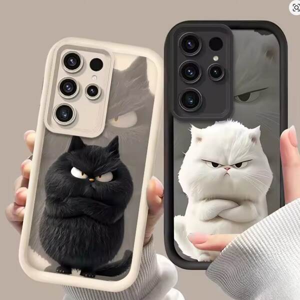 Samsung A15/A55 Super Cool Black White Cat S24 Ultra/S23FE Capa de celular S22 A24/A23
