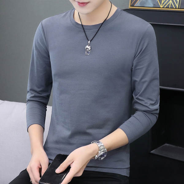 T-shirts masculinos com mangas longas de cor pura com camisa interior masculina de outono de resiliência masculina de luxo