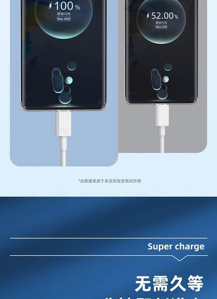 Linha de carregamento super rápido de 66W para Huawei Mate 60 Pro Android Phone Type-C P70P50
