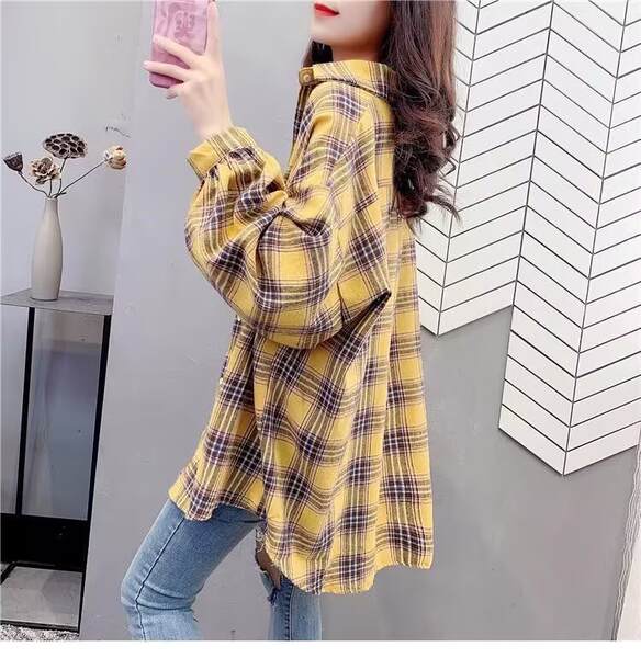 Camisa xadrez larga de outono