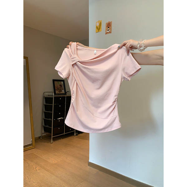 Camisa feminina rosa curta
