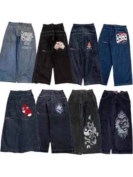 Transfronteiras JNCO Y2K Loose jeans masculino padrão hip-hop rua home homem calças largas