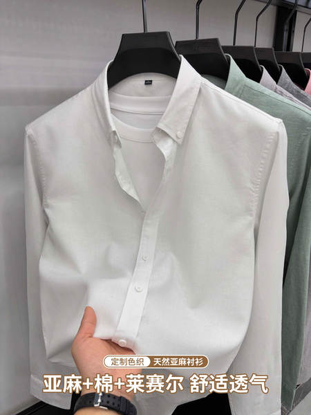 T-shirt masculino puro com mangas longas 2026 multicolor, confortável e resistente a rugas