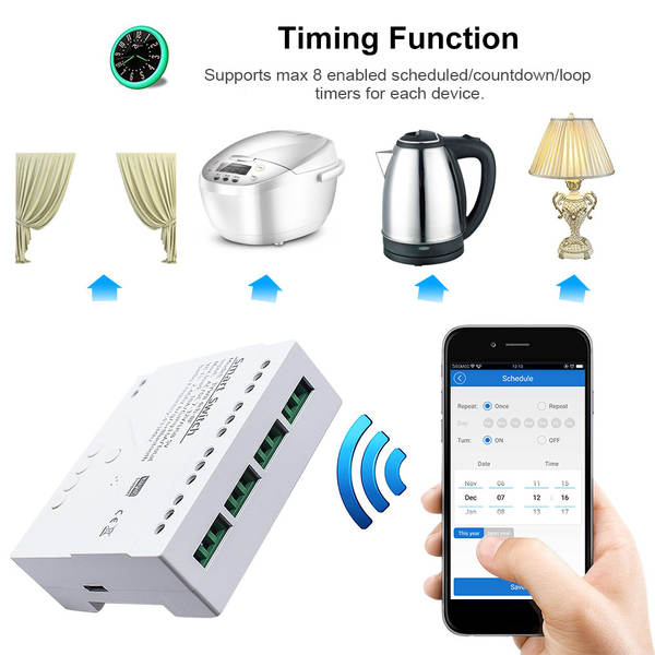 Tuya WIFI Inteligente 4CH receptor módulo sem fio tempo de voz controle remoto 7-32V