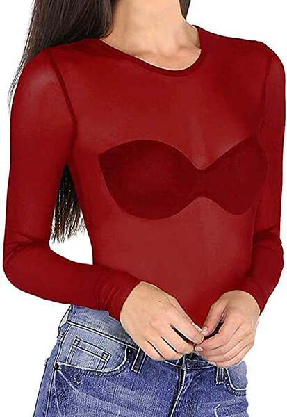 Camiseta feminina de malha transparente