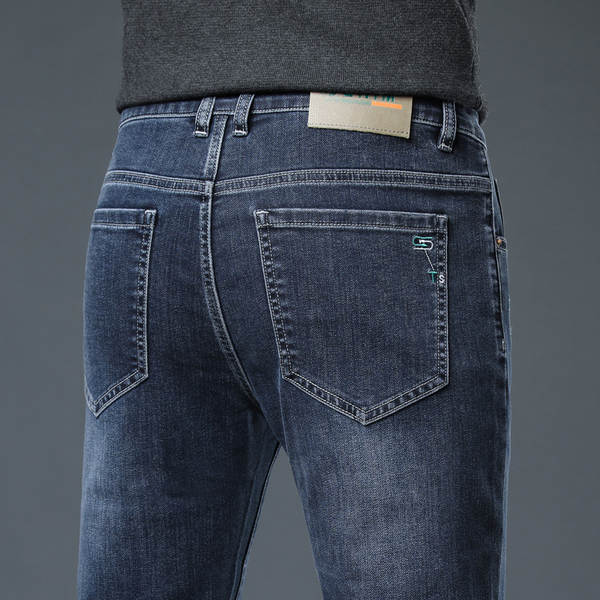 2026 Outono novo jeans masculino revestimento retangular elástico grosso modelo macio confortável masculino calças compridas