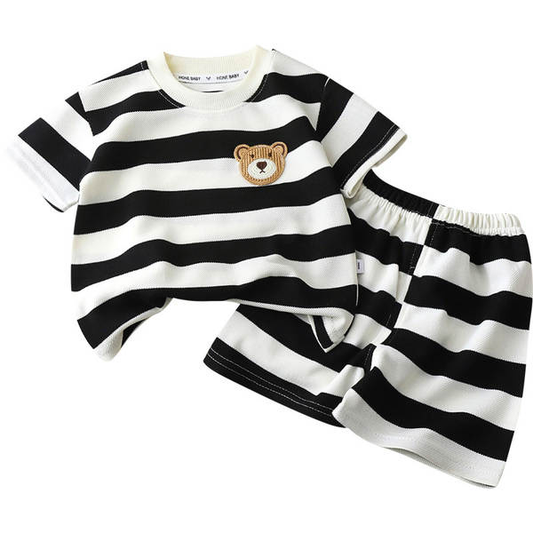 Conjunto short manga curta infantil listrado