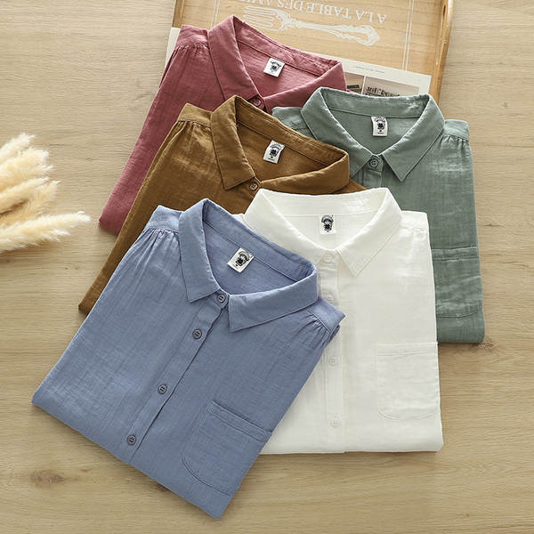 Venda direta do fabricante Camisa feminina de algodão puro de duas camadas Camisa feminina de algodão integral de primavera outono