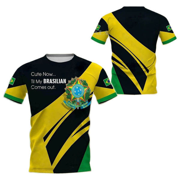 T-Shirt masculino brasileiro 3D T-Shirt O T-Shirt esportivo da equipe de futebol de rua masculino DIY base ajustável para a ordem de massa