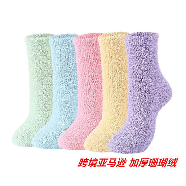 Sapatilhas transfronteiriças puras de casaco de coral com meias-cabeças de outono e inverno para aquecimento doméstico Sapatilhas de chão femininas com toalhas espessas Sapatilhas