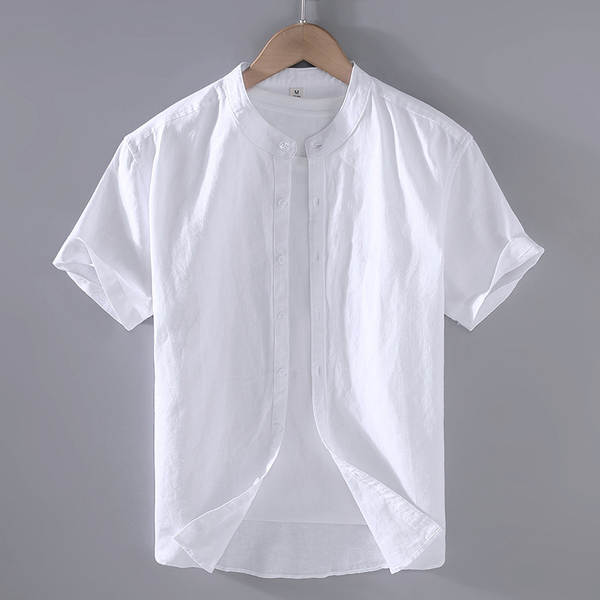 T-shirts masculinos de manga de cor pura com mangas curtas de verão baseado em roupas de manga fina e fina de estilo chinês