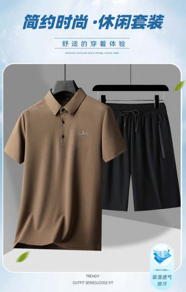 Dia dos Pais Papai vestido de gelo de verão pulseira POLO calças curtas dois conjuntos de homens mais velhos