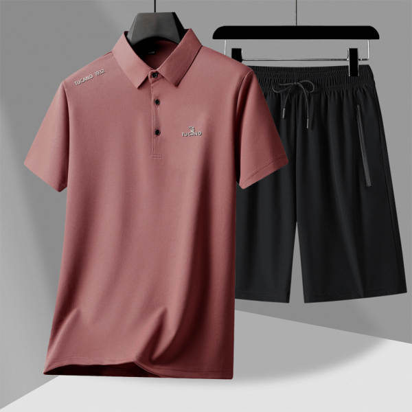 Dia dos Pais Papai vestido de gelo de verão pulseira POLO calças curtas dois conjuntos de homens mais velhos