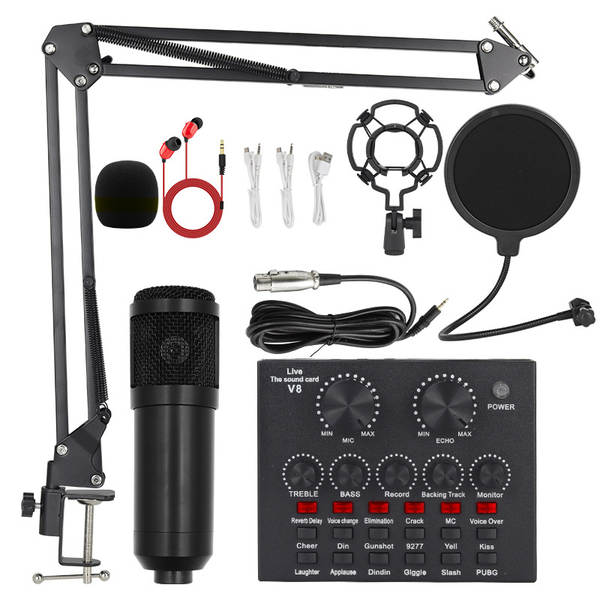 V8S cartão de som do celular Inglês kit de equipamentos de podcast bm800 microfone cantando celular F998 kit de transmissão ao vivo