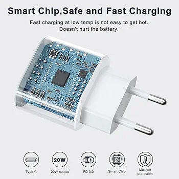 A cabeça de carregamento padrão da UE PD20W é adequada para o carregador de celular da Apple para o iPhone.