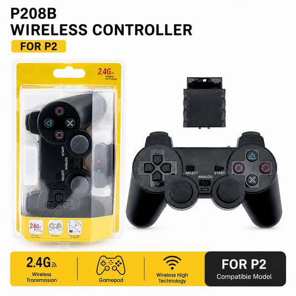 Jogo sem fio PS2 bracelete duplo vibração 2.4G bracelete sem fio com suporte para PS2 host transparente cor