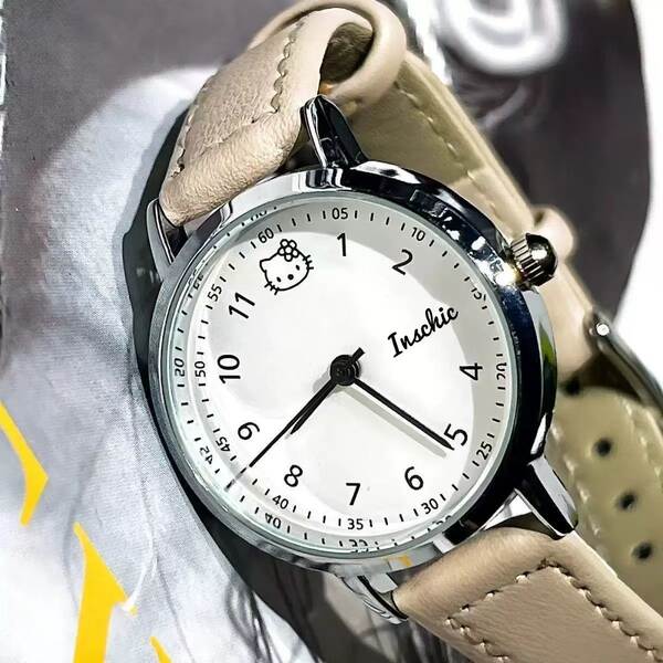Relógio Feminino de Couro com Pulseira de Gato